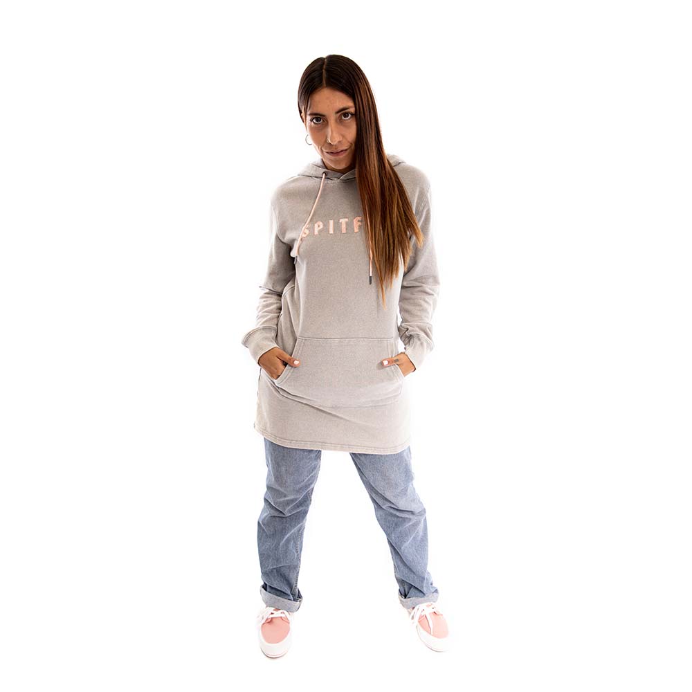POLERON HOODIE LONG FIT SPITFIRE MUJER GRIS OSCURO