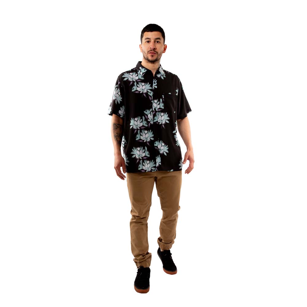 Camisa Manga Corta Hombre Florida Negro Hang Loose