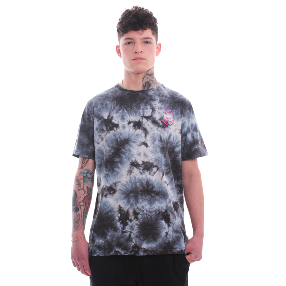 Polera de manga corta spitfire tye dye negro bighead emblem street culture season