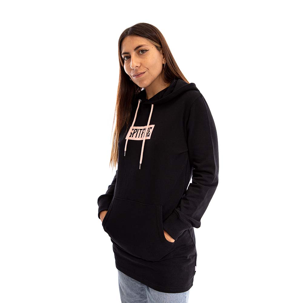 Polerón hoodie long fit canguro spitfire mujer negro